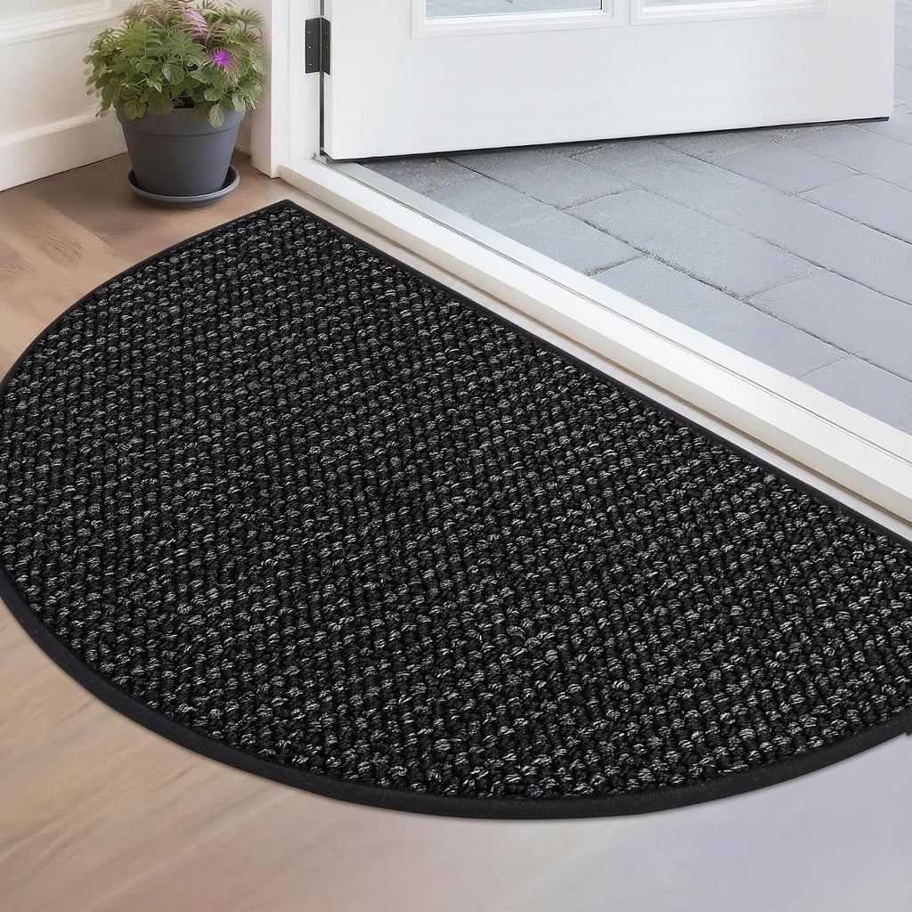 Alfombrilla BEQHAUSE Dirt Trapper de 43 x 76 cm (17" x 30"), semicircular, antideslizante, lavable, para entrada, absorbente, de perfil bajo, para puerta principal, trasera y recibidor, color negro.