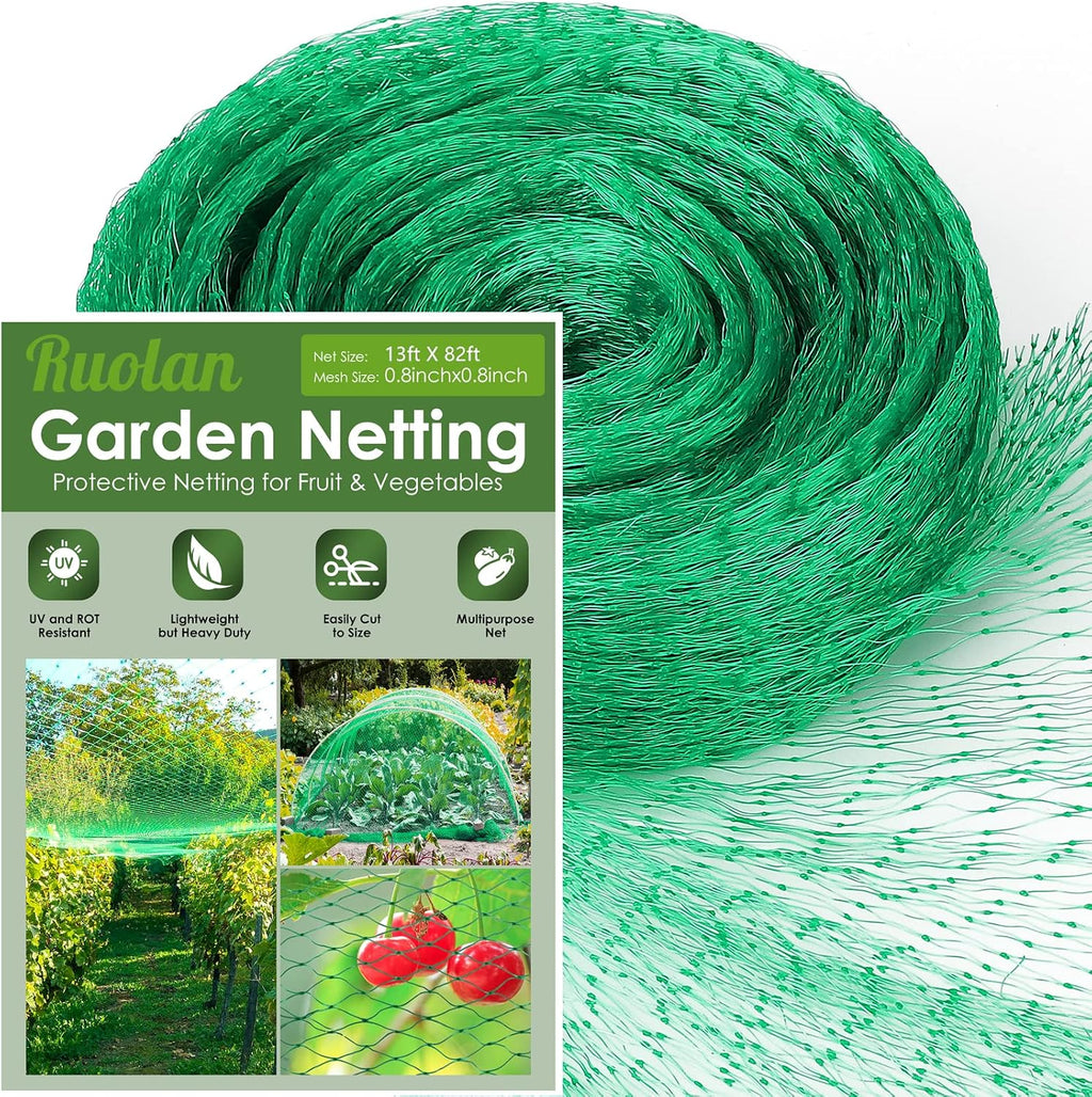 Malla Protectora para Jardín Ruolan 13x82 ft – Red Plástica Anti-Pájaros, Venados y Ardillas para Plantas y Árboles Frutales