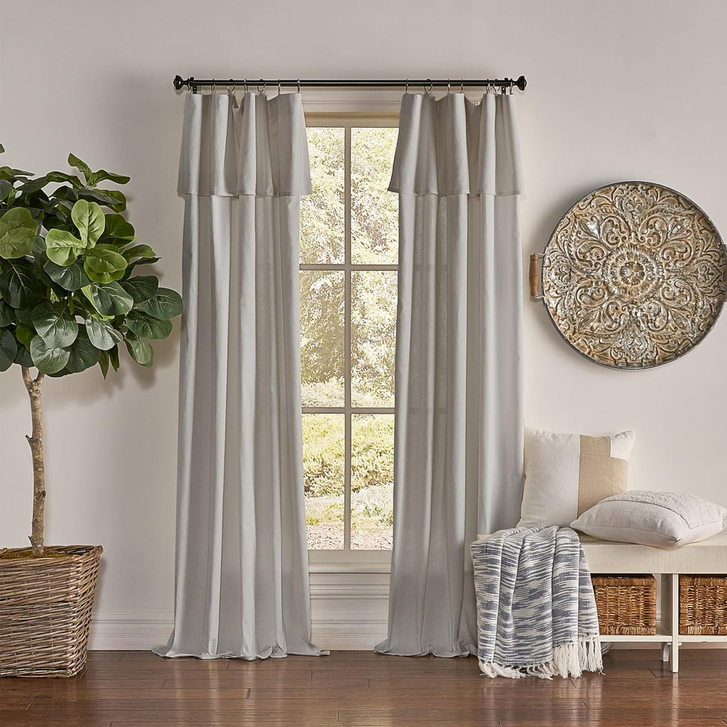 Cortina Mercantile Estilo Farmhouse con Valance Integrado – Filtro de Luz, 95x50", Gris, Panel Individual
