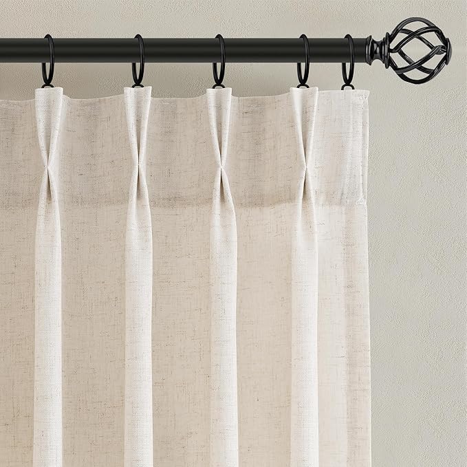 Cortinas de Lino Plisadas Nanspring 52"x90" | 2 Paneles Semitransparentes Beige Bohemio