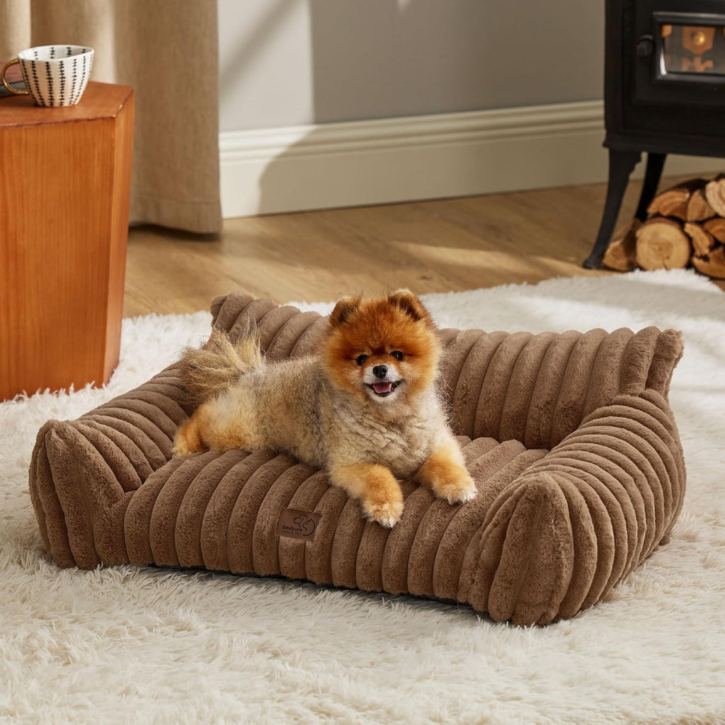 Sofá cama Bedsure ComfyFleece™ para gatos - Como se vio en televisión en Good Day New York, cama para perros pequeños y medianos, sofá cama cómodo para perros pequeños, 76 cm, marrón camello