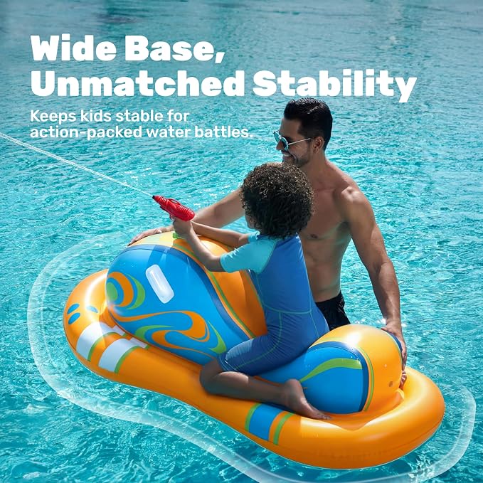 Flotador Inflable Jet Ski SLOOSH para Niños – Juguete de Batalla Acuática con Pistola de Agua, Color Naranja