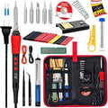 kit PLUSIVO completo de soldadura de estaño para electrónica, empacado en su estuche portátil con zipper de color rojo y negro.