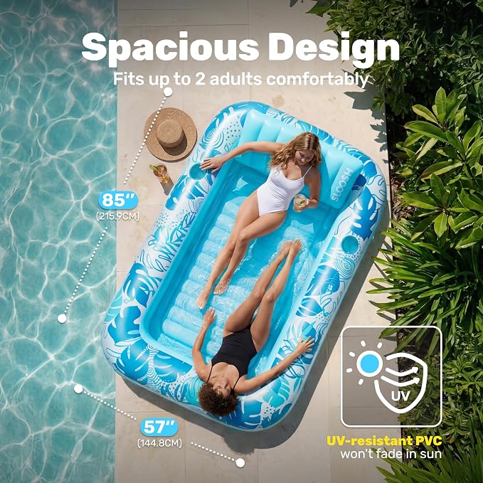 SLOOSH Flotador Inflable Extra Grande para Piscina 216x145 cm – Sofá Tumbona con Almohada 4 en 1, Azul XL