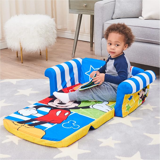 Sofá Cama 2 en 1 Marshmallow para Niños – Diseño Mickey Mouse, Espuma Abatible para Descansar y Dormir