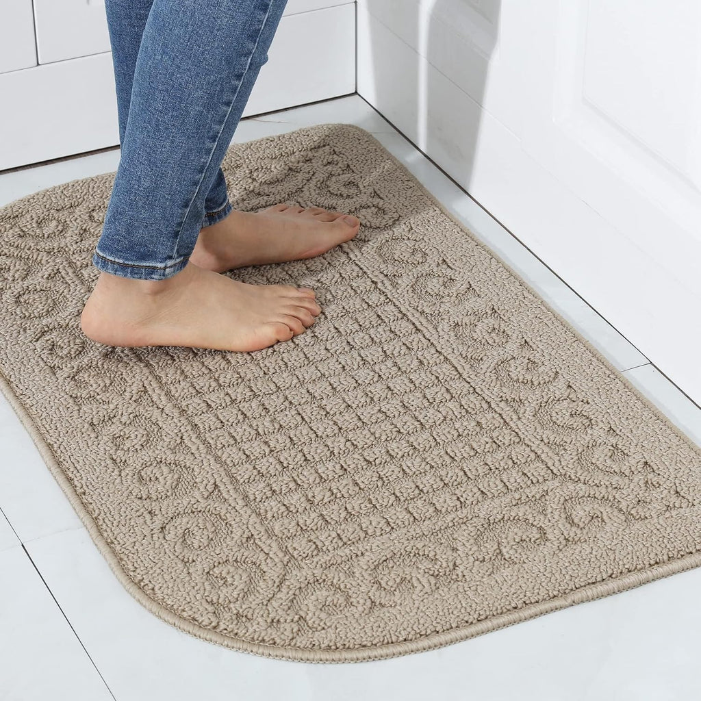 Alfombra de cocina antifatiga COSY HOMEER de 32x20 pulgadas, fabricada con 100% polipropileno, cojín semicircular especializado en antideslizantes y lavable a máquina (32x20 pulgadas, beige, 1 unidad).