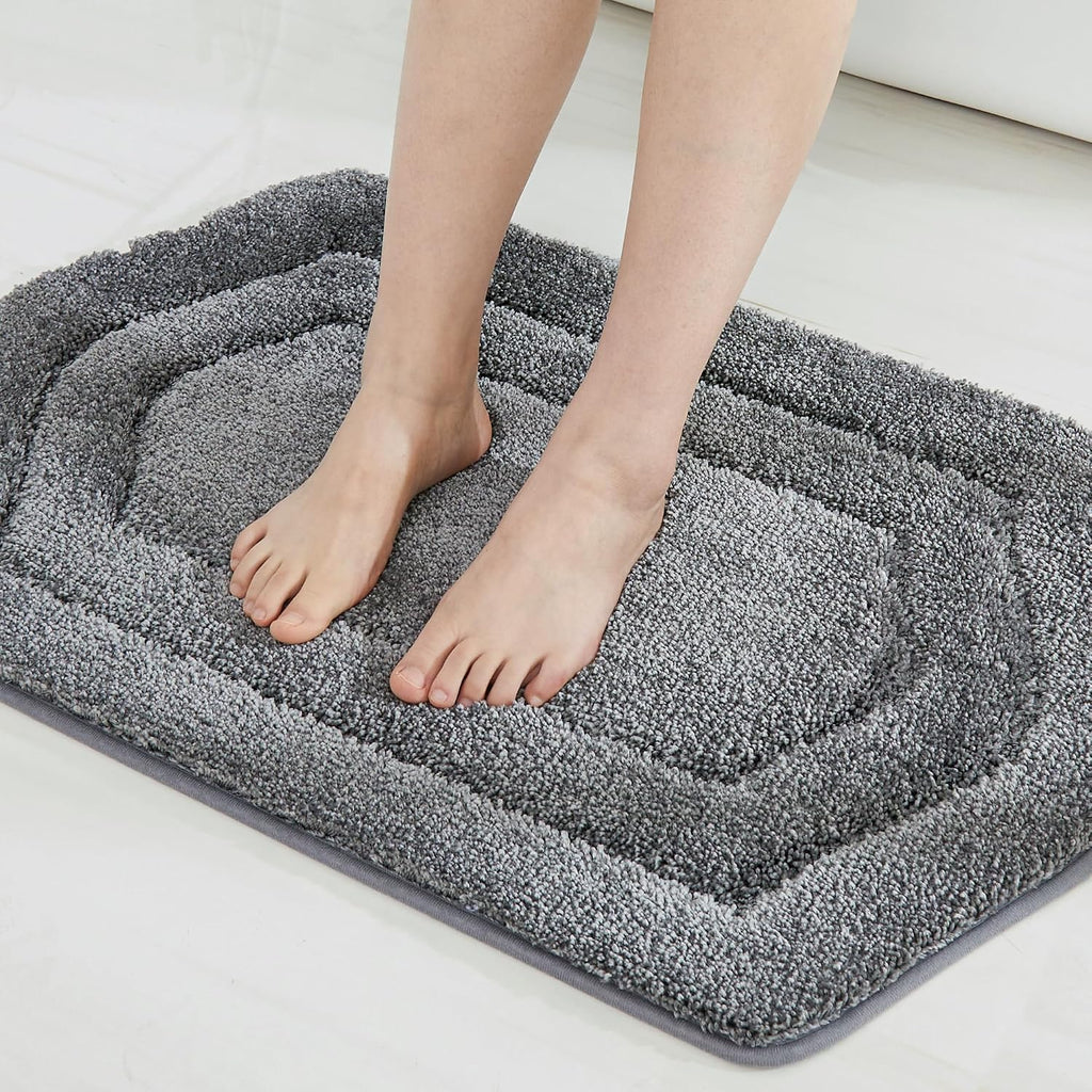 COSY HOMEER Tapetes de Bano Extra Gruesos | Antideslizantes Suaves Felpa Shaggy 100% Poliester Absorbentes para Bano, Sala, Recamara (Gris, 17x27')