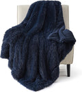 Bedsure - Cobija de piel sintética individual, azul marino, peluda, suave, cálida, cómoda, gruesa, sherpa, 150 x 200 cm