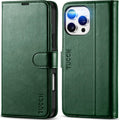 Funda de piel sintética TUCCH para iPhone 16, color verde medianoche.