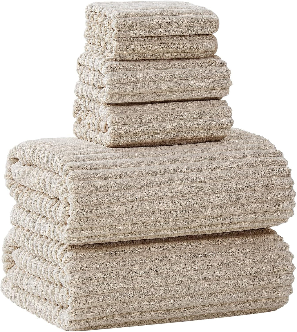Juego de 6 toallas de baño extragrandes NALIVO (101,6 x 203,3 cm), toallas de baño extragrandes, supersuaves, de microfibra altamente absorbente, de secado rápido, de lujo para ducha, baño, spa, gimnasio, hotel y yoga (beige, 6 piezas).