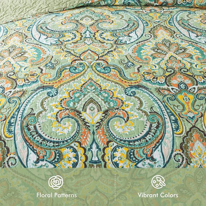Etwel Juego de colcha de tamaño queen, colcha de algodón ligera, edredón de gran tamaño color verde corona para toda la temporada, edredón reversible suave con 2 fundas de almohada