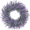 Corona de primavera de verano de 20 pulgadas para puerta delantera, corona de lavanda romántica, elegante corona artificial para puerta delantera para todas las estaciones