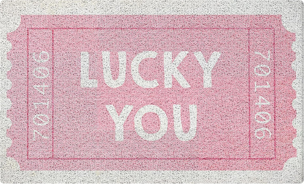 SNNDER Tapete de Puerta Retro Rosa | Diseno Divertido Lucky You Tickets | Alfombra de Bienvenida para Entrada Interior y Exterior | 17 x 30 pulgadas