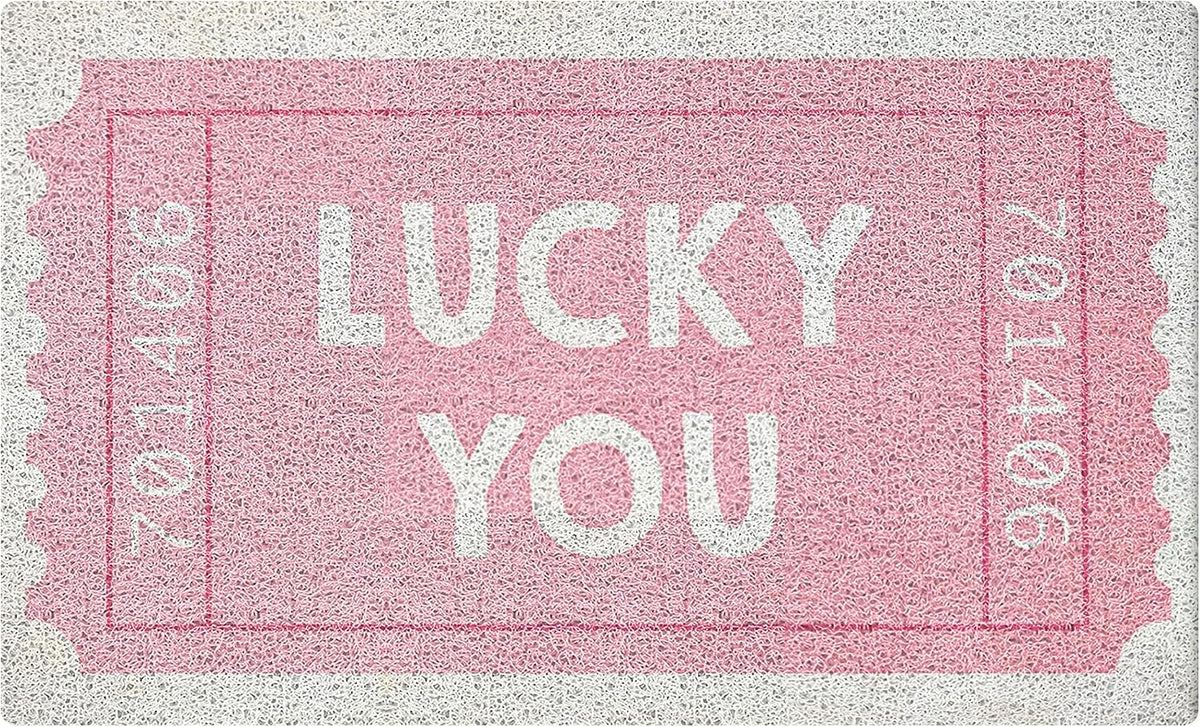 SNNDER Tapete de Puerta Retro Rosa | Diseno Divertido Lucky You Tickets | Alfombra de Bienvenida para Entrada Interior y Exterior | 17 x 30 pulgadas