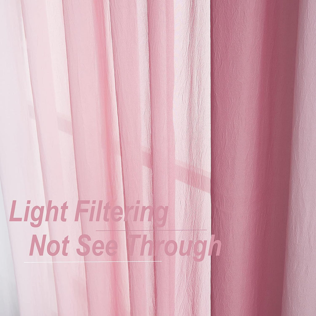 Cortinas de gasa de chiffón rosa con degradado para sala de estar y dormitorio, paneles de cortina