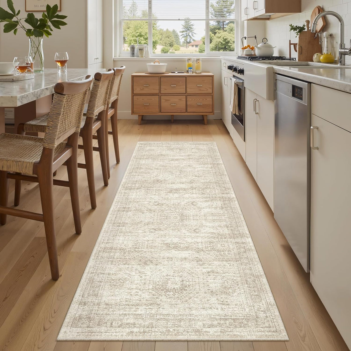 Tapete Corredor Soalmost 60x180 cm | Lavable y Antideslizante | Para Cocina, Bano y Lavanderia | Beige Vintage | Alfombra de Pasillo y Entrada.