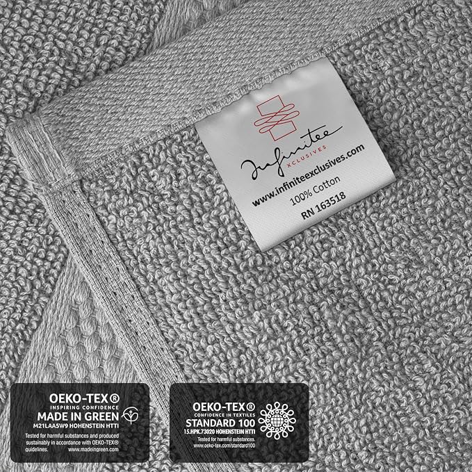 Infinitee Xclusives Toallas de lujo para la ducha [13 x 13] – 100% algodón [paquete de 12], toallas faciales suaves y absorbentes para baño, gimnasio y spa (gris encantador)