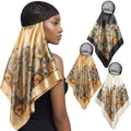 Funnysoft Set de 3 Gorros de Malla con Pañuelo | 2 en 1 para Silk Press, Cuidado Nocturno, Peinado, Dormir y Ducha | Boho de Lujo, Beige y Dorado