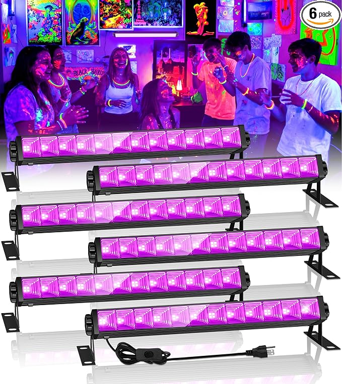 Pack de 6 Barras de Luz Negra LED 42W | Luz UV para Fiestas, Halloween y Decoración Fluorescente