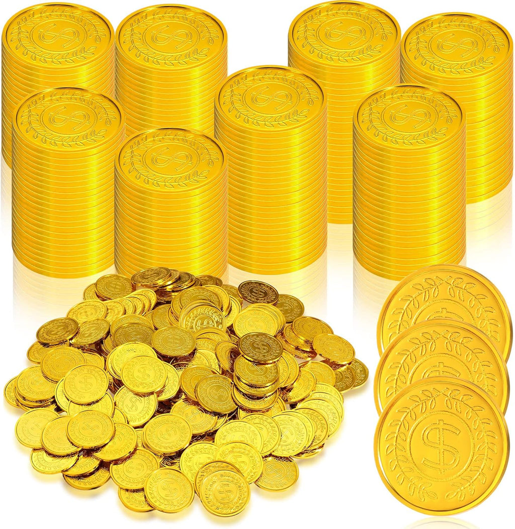 Hanaive 800 Piezas Monedas de Pirata de Plastico | Doblones Espanoles Dorados de Tesoro Falso | para Juegos, Fiestas de Pirata y Premios de Clase (Dorado, Clasico)