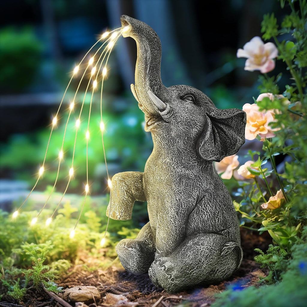 Estatuas de elefantes con riego solar para jardín GIGALUMI, ideales como regalo de cumpleaños para mujeres, madres, abuelas y personas mayores. Adornos de elefantes para balcón, jardín, patio y césped (solo con luz constante).