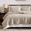 Set de Quilt de Terciopelo WDCOZY King Size – Colcha Ligera Beige con Rayas, Estilo Farmhouse, 3 Piezas