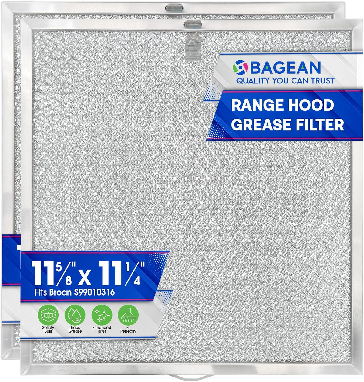 USADO - Bagean Filtro para Campana de Cocina 11.60 x 11.22 Pulgadas | Compatible con Broan S99010316 BPQTAF | Malla de Aluminio que Bloquea Grasa 2 Piezas