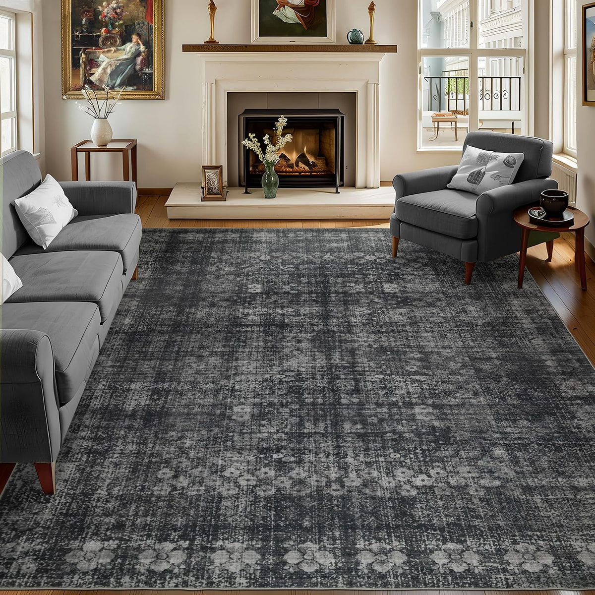 Alfombra Vintage Dotiiorug 6x9 Lavable para Sala | Pelo Bajo Antideslizante | No Suelta Pelusa | Suave y Resistente a Manchas | Estampado Floral para Recámara