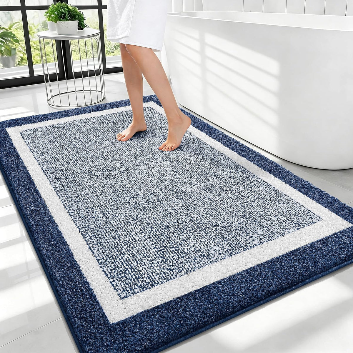Alfombras de baño grandes OLANLY de 40x32 pulgadas, alfombras de microfibra extra suaves y absorbentes, antideslizantes, lavables a máquina, de secado rápido, alfombras de baño de pelo largo, tapetes de baño para piso de baño, bañera, ducha, azul marino