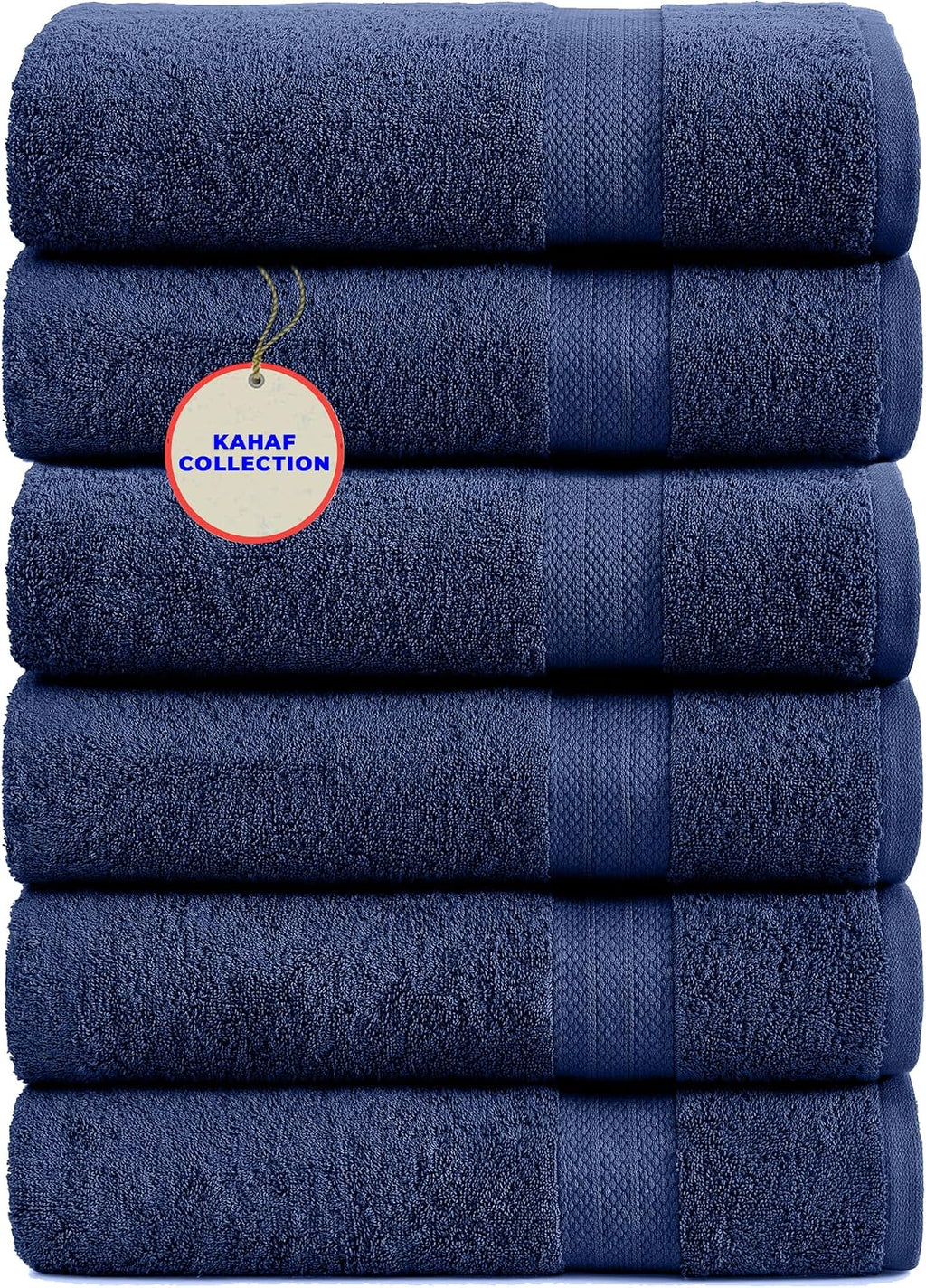 Toallas de baño 100% algodón KAHAF COLLECTION, azul marino, 61 x 122 cm, paquete de 6 toallas, secado rápido, muy absorbentes, tacto suave, ideales para gimnasio, spa, baño, ducha y piscina. Toallas suaves de lujo (6 unidades, azul marino).