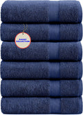 Toallas de baño 100% algodón KAHAF COLLECTION, azul marino, 61 x 122 cm, paquete de 6 toallas, secado rápido, muy absorbentes, tacto suave, ideales para gimnasio, spa, baño, ducha y piscina. Toallas suaves de lujo (6 unidades, azul marino).