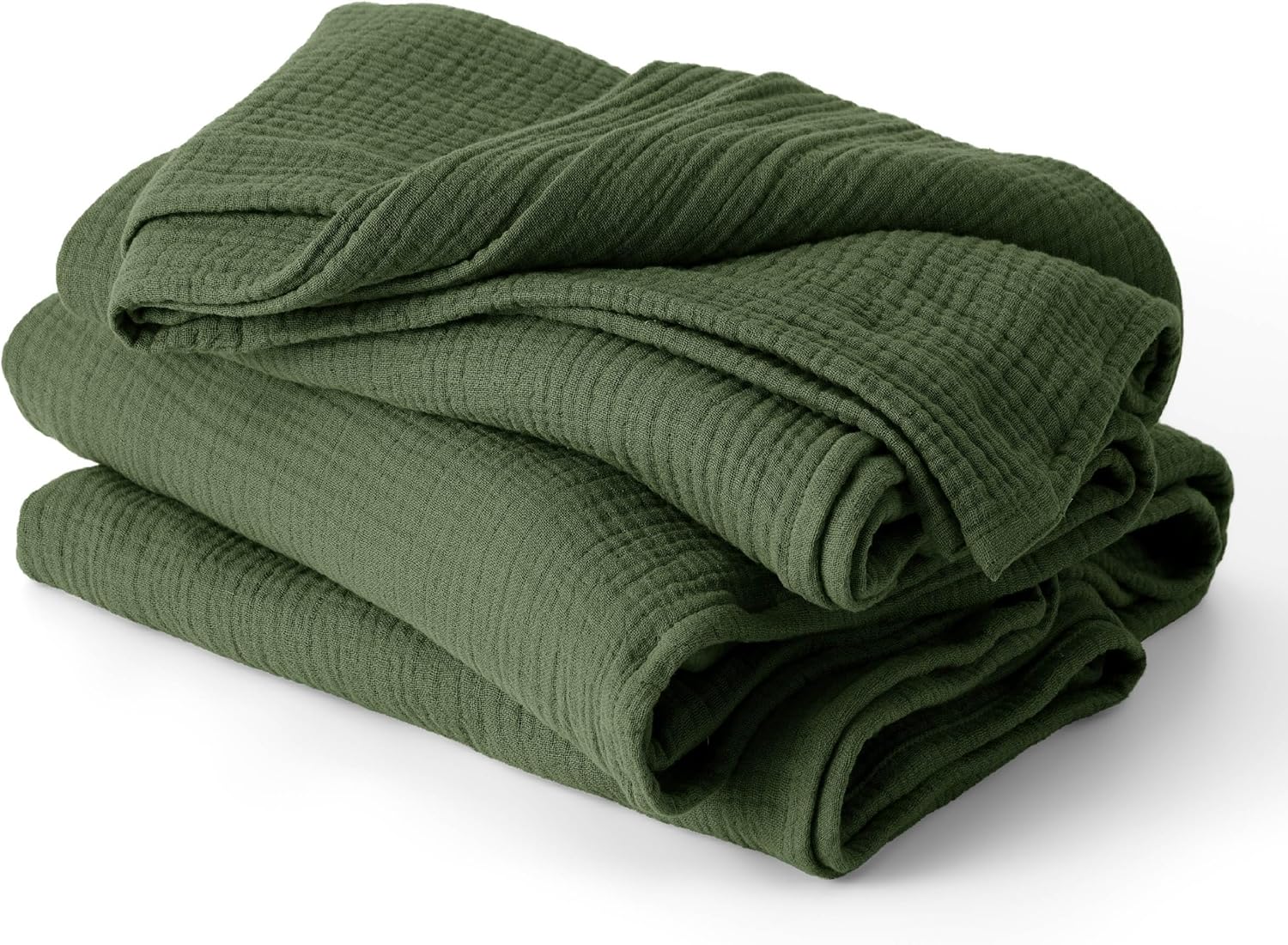 Bedsure 100% Cotton Muslin Throw Blanket Large 50x70 Inches - 4-Layer Breathable and Lightweight Thin Soft Summer Gauze Muslin Blankets for Adults, Olive Green, Boho Cotton Throw for Couch