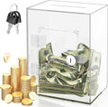 Alcancía acrílica, caja de ahorro de dinero transparente con llave, tarro de ahorro para adultos y niños