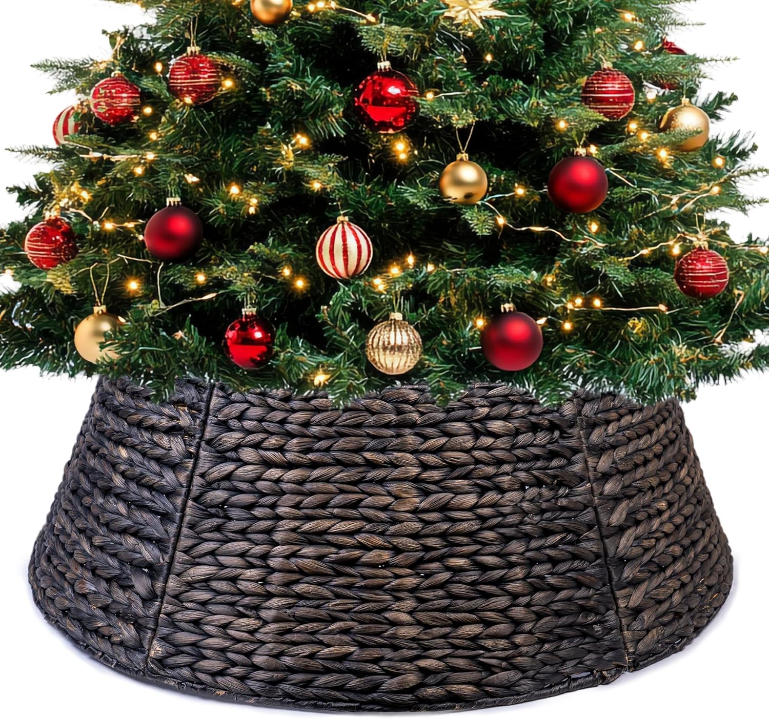 KOLWOVEN Collar para Árbol de Navidad 28" - Ajustable, Water Hyacinth Negro, Protección de Base