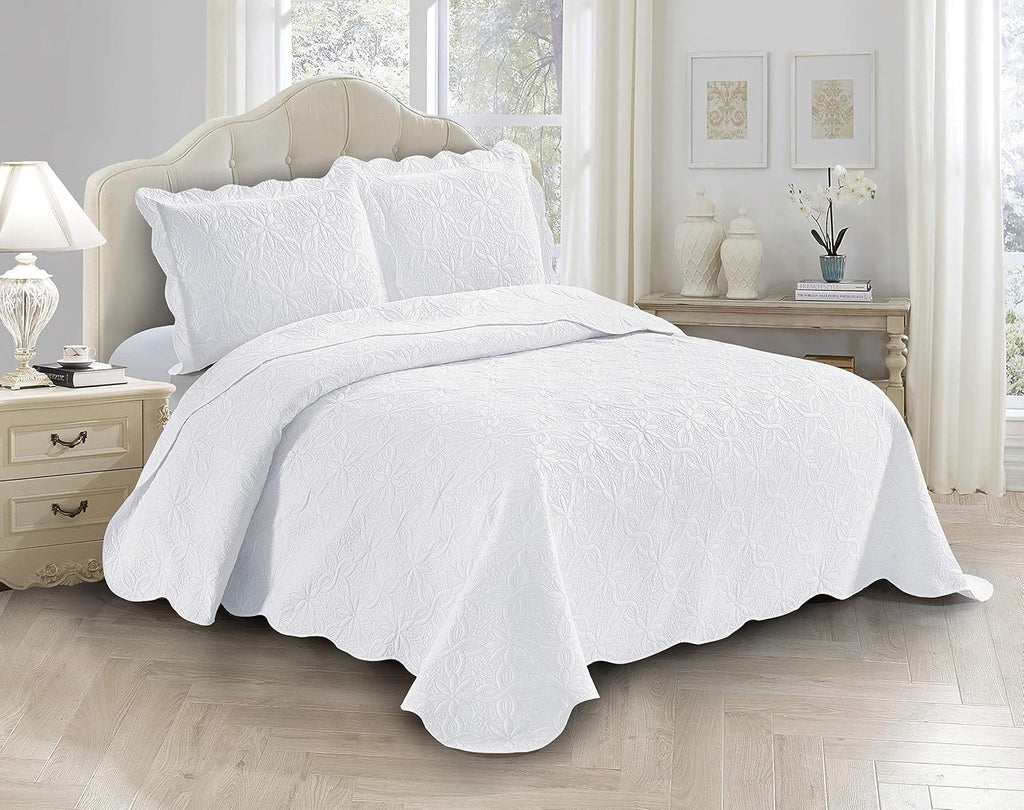 EDREDON Y FUNDAS PARA ALMOHADA. Fancy Linen Set de Cobertor 3 Piezas Texturizado | Sobrecama Extragrande con Patrón Floral de Margaritas | King/Cal King | Blanco