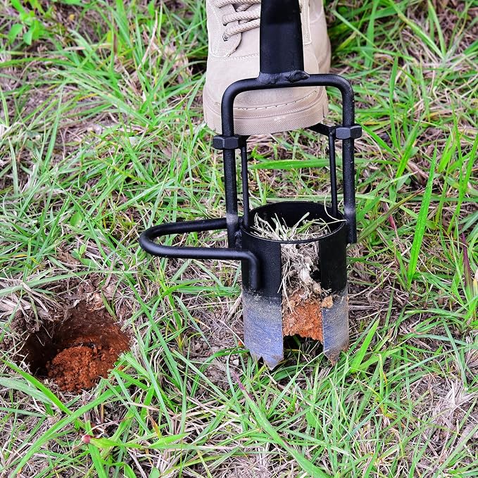 Omesata Extractor de Césped y Plantador de Bulbos – Mango Largo, Base Dentada para Tulipanes, Lirios y Narcisos