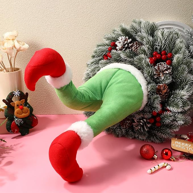 Decoración verde para patas de Navidad, patas de Papá Noel rellenas, arpillera de Navidad, guirnalda de Navidad para Navidad, decoración para Navidad, hogar, fiesta, árbol, chimenea, adornos para