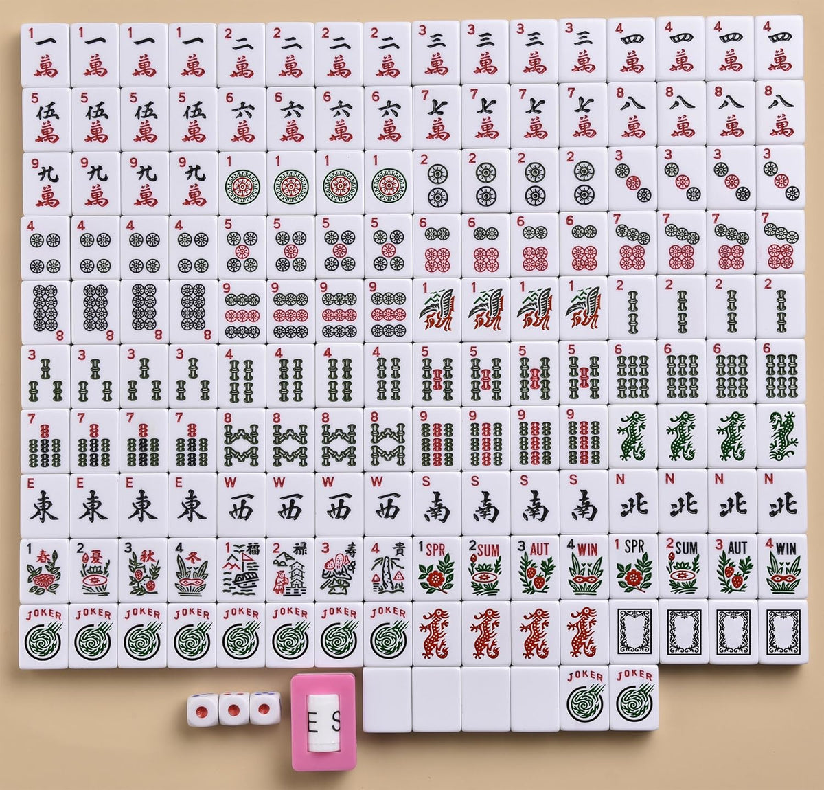 American Mahjong - Juego de 160 azulejos de alta calidad con 4 bastidores todo en uno, 100 fichas, indicador de viento, manual en inglés. Juego completo de Mah-Jongg clásico fácil de transportar