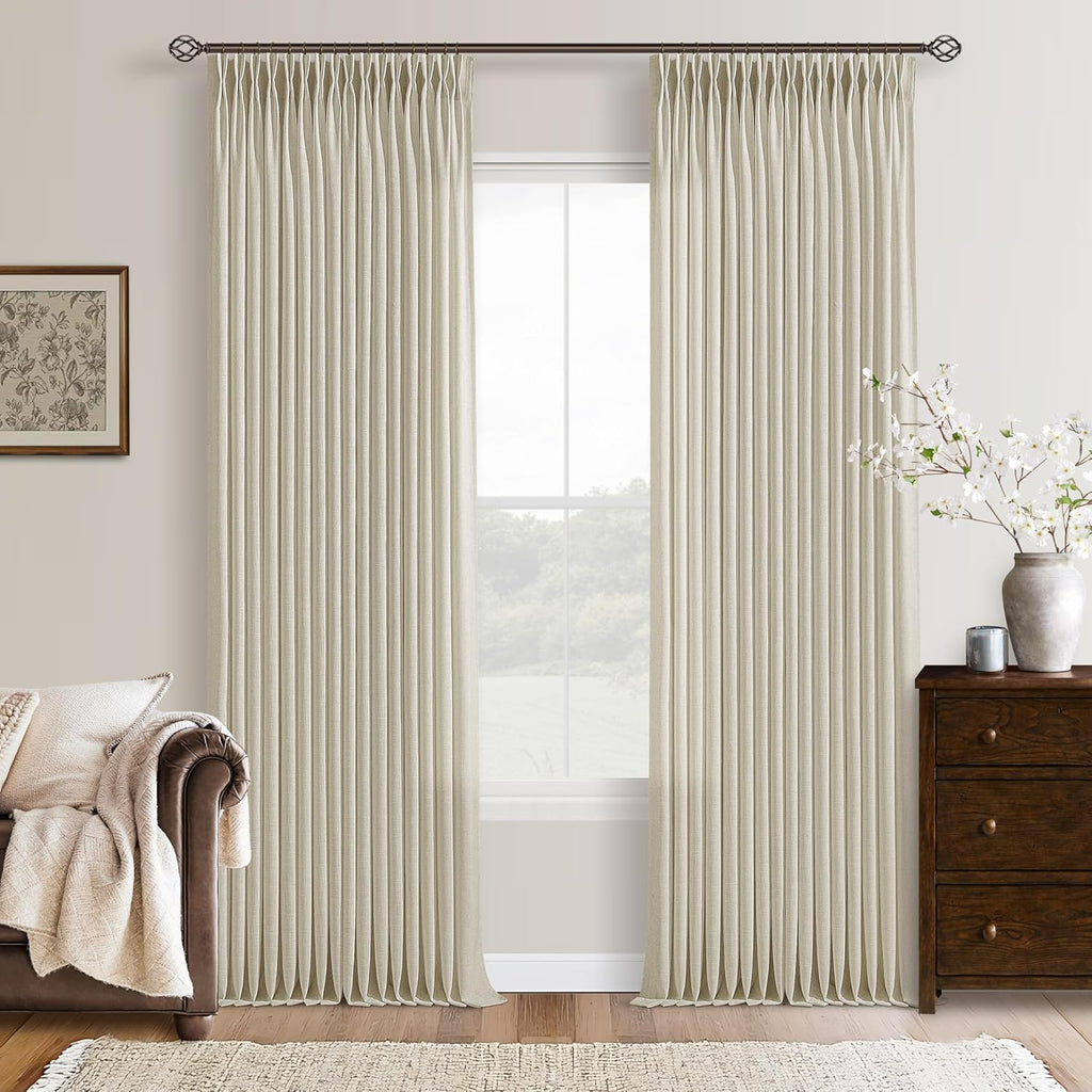 Cortinas de Lino Plisadas de 274 cm Juego de 2 Paneles para Sala Dormitorio Estilo Rústico Granja con Pestaña Posterior Pliegues Alfiler Tan Arena Beige Largo 274 cm para Oficina