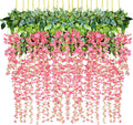 Pack 12 Guirnaldas de Glicinia Artificial Rosa 3.6 Pies Flores de Seda Colgantes para Bodas Fiestas y Decoracion del Hogar