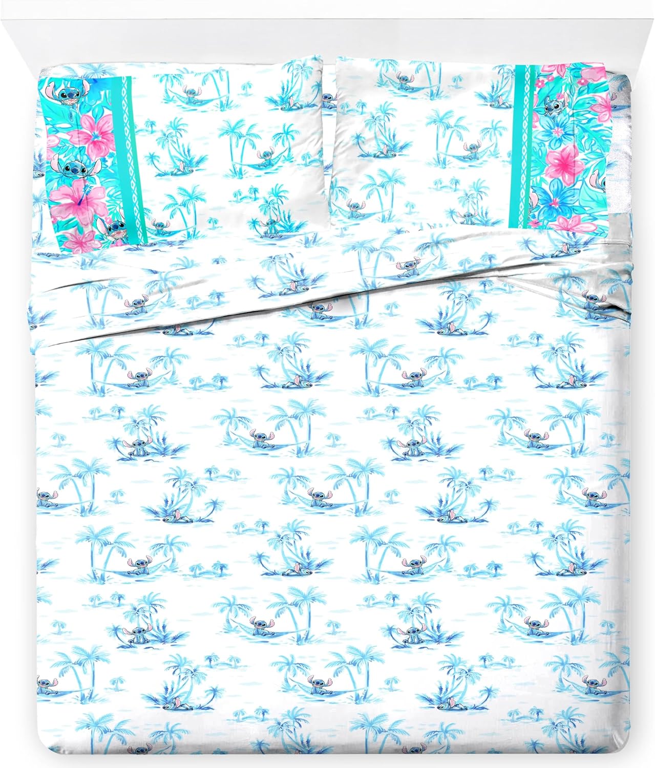 Juego de sábanas Jay Franco con sábanas ajustables, sábanas planas y funda de almohada - Ropa de cama ultrasuave con funda de almohada para decorar la habitación, blanco - Stitch, 4 piezas Full 