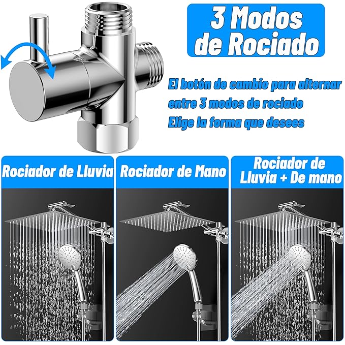 Jasinber Ducha de Lluvia 8" con Brazo Extensible 11" y Ducha de Mano – Cromo