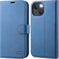 Funda Cartera OCASE Retro para iPhone 13 — Bloqueo RFID, Soporte, TPU Antigolpes, Cuero PU Flip, Azul (6.1")