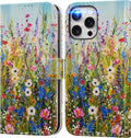 DEENAKIN Funda Cartera para iPhone 16e – Tarjetero, Bloqueo RFID, Protección Militar, Diseño Flores Silvestres