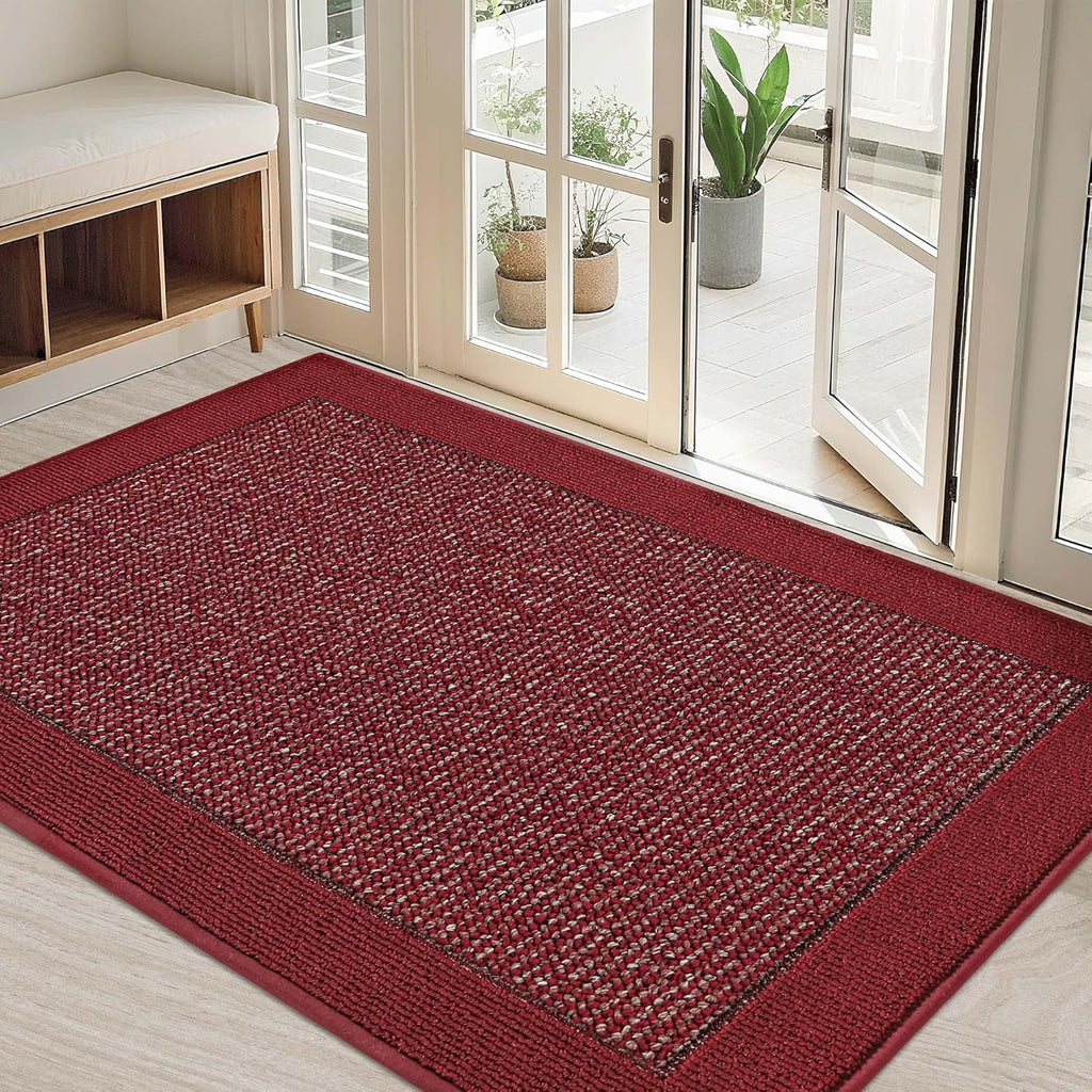 Felpudo interior BEQHAUSE de 81 x 122 cm, antideslizante, lavable, resistente a la suciedad y absorbente, de perfil bajo, para entrada y entrada, color rojo. 