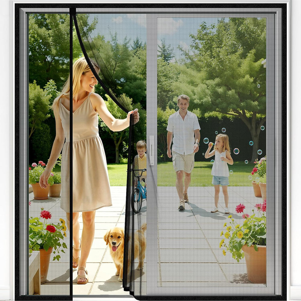 SpaceWhisper Magnetic Closure Screen Door Fits 72" x 80" Door (74" x 81") | Reversible Mesh Door Screen, Heavy-Duty Magnetic Mesh Curtain for Sliding & French Door, Self-Sealing, Portable Patio Screen