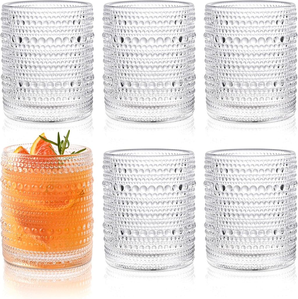 KMIGRUAN Set de 6 Vasos con Relieve Hobnail 355ml | Cristaleria Vintage Vasos de Agua Coctel Jugo