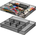 Hiceeden - Organizador de escritorio de malla (2 unidades), 40,6 x 31,1 x 5 cm, bandeja grande con 2 divisores extraíbles, 6 compartimentos metálicos para el hogar, la oficina, el maquillaje y el tocador. 