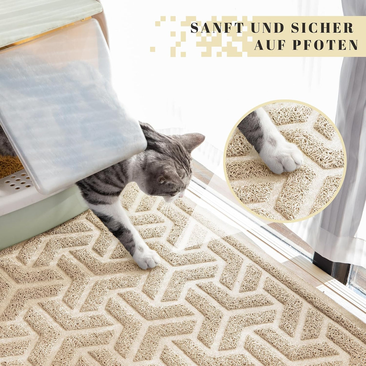Alfombrilla para arena para gatos,antideslizante, impermeable, rejilla de control de dispersión, diseño fácil de limpiar (beige)