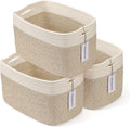 Canastas de Cuerda de Algodon Tejidas | Set de 3 Cestas Organizadoras Rectangulares 15x10x9.3 Pulgadas | Decorativas para Ropa, Juguetes y Habitacion | Blanco y Cafe